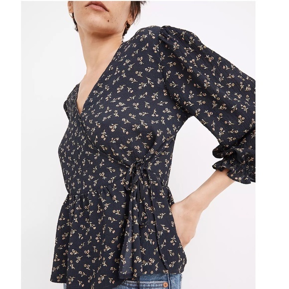 Puff-Sleeve Peplum Wrap Top in Spring Fling XS - Picture 2 of 9